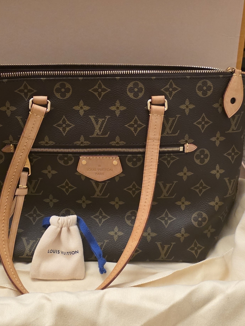Louis Vuitton Monogram Canvas Lena Tote with Natural Leather Straps